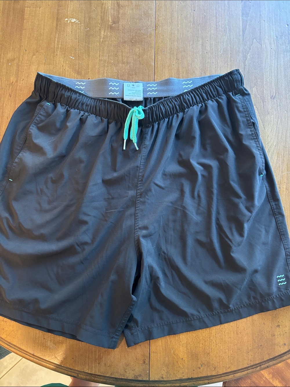 Free Fly Apparel Men's Black Swim Trunks with Teal Drawstring